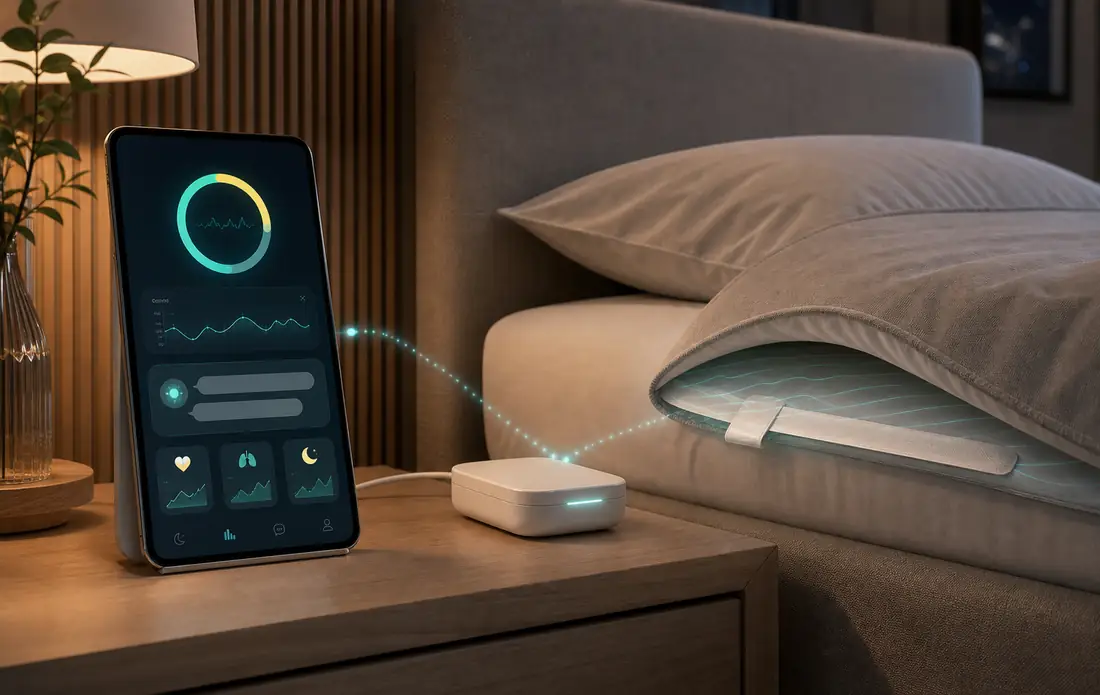 AI 睡眠智能体在移动设备上展示睡眠报告并连接床上传感带